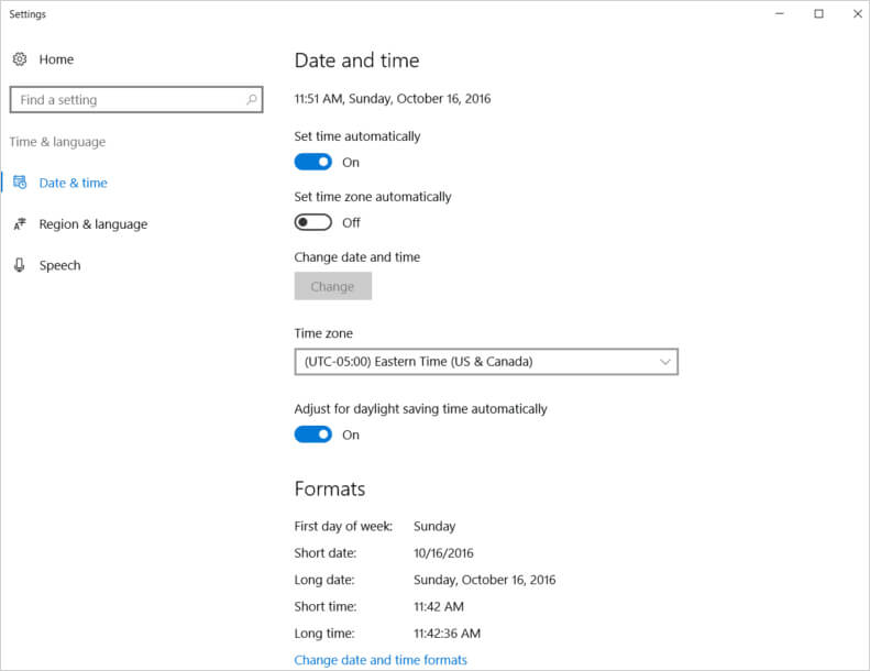 change date and time on Windows