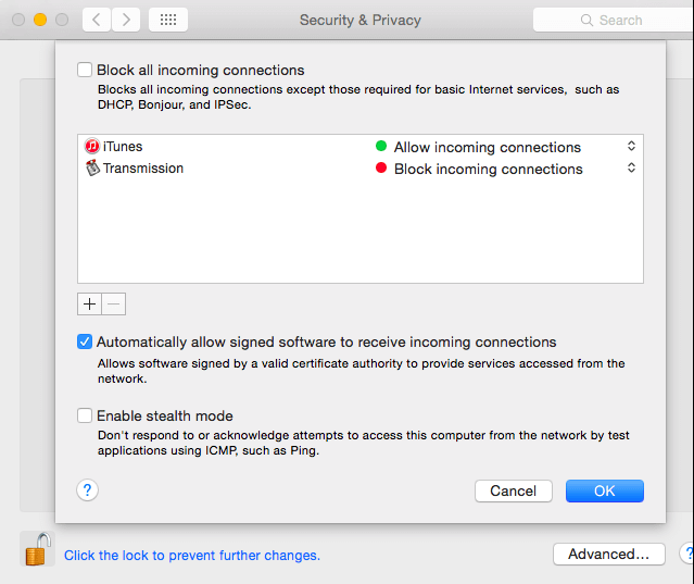 check firewall settings in Mac