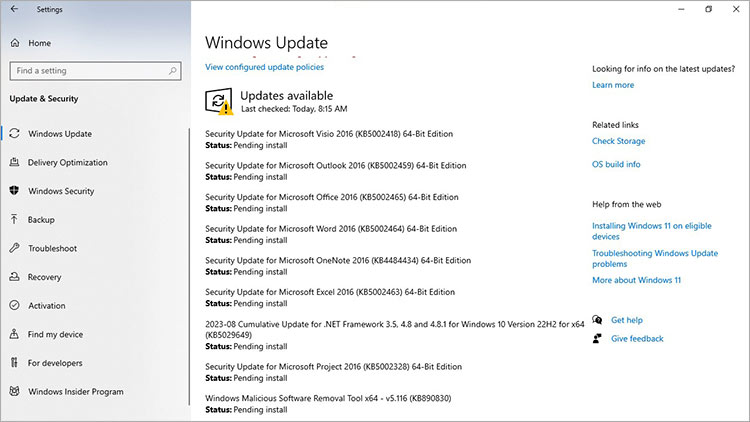Install the available windows OS updates to fix Windows 11 keeps crashing issue