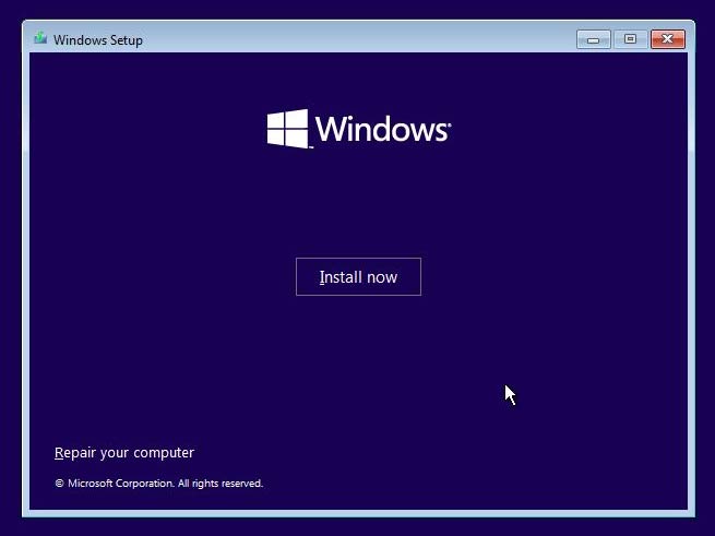 Windows OS installation screen