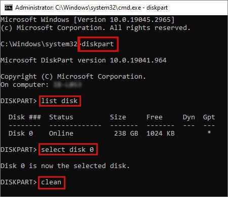 execute commands in cmd to fix the windows cannot be installed to the gpt drive error