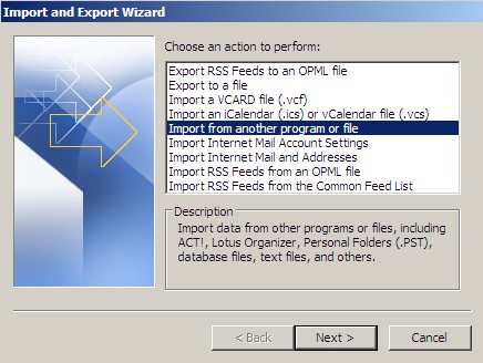 Select the 'Import from another program of file' Option