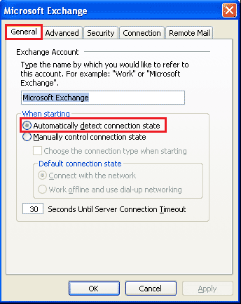 Automatically select connection state option in Outlook