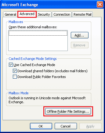 offline folder file settings Outlook