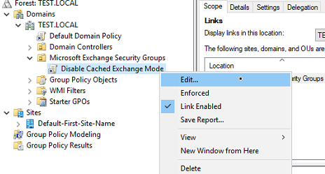 edit disable cached exchange mode gpo