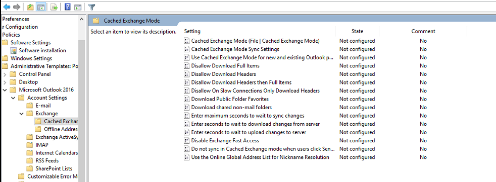 open the cached exchange mode policy