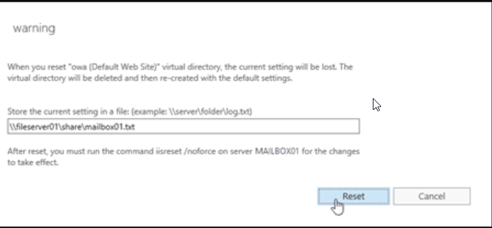 reset exchnage IIS virtual directories