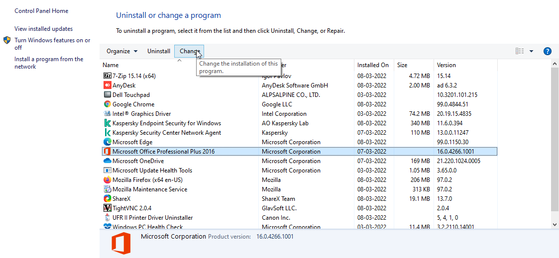 control panel uninstall a program