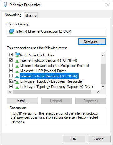 disable ipv6 protocol