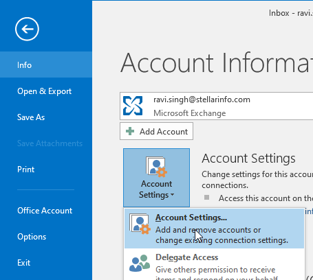 edit Outlook account settings