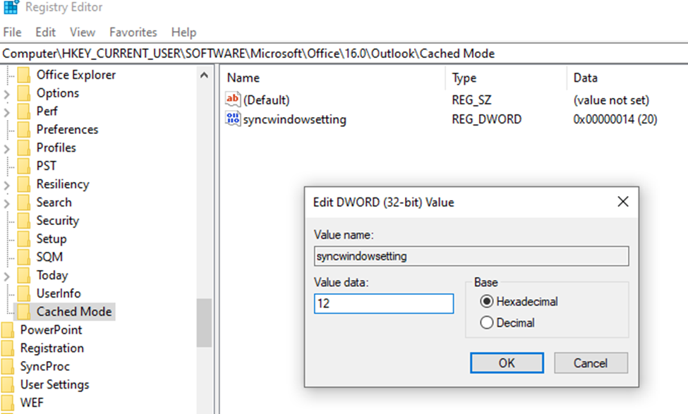 sync window setting to define sync duration