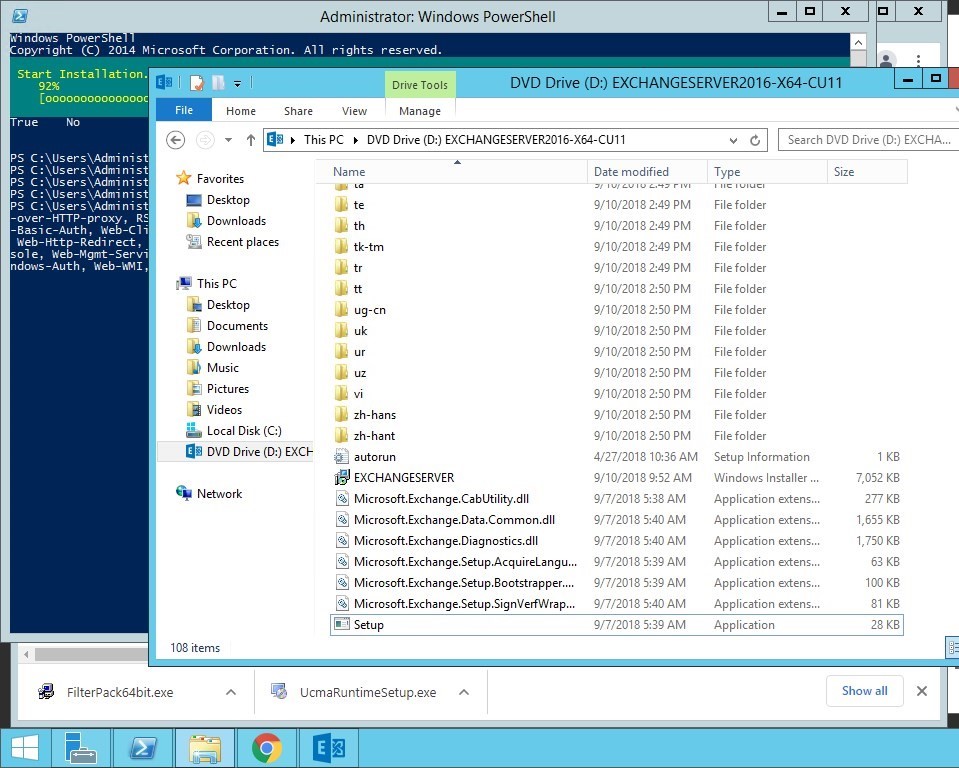 launch exchange server setup file for installation