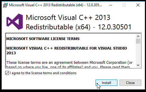 visual c++ 2013 installation