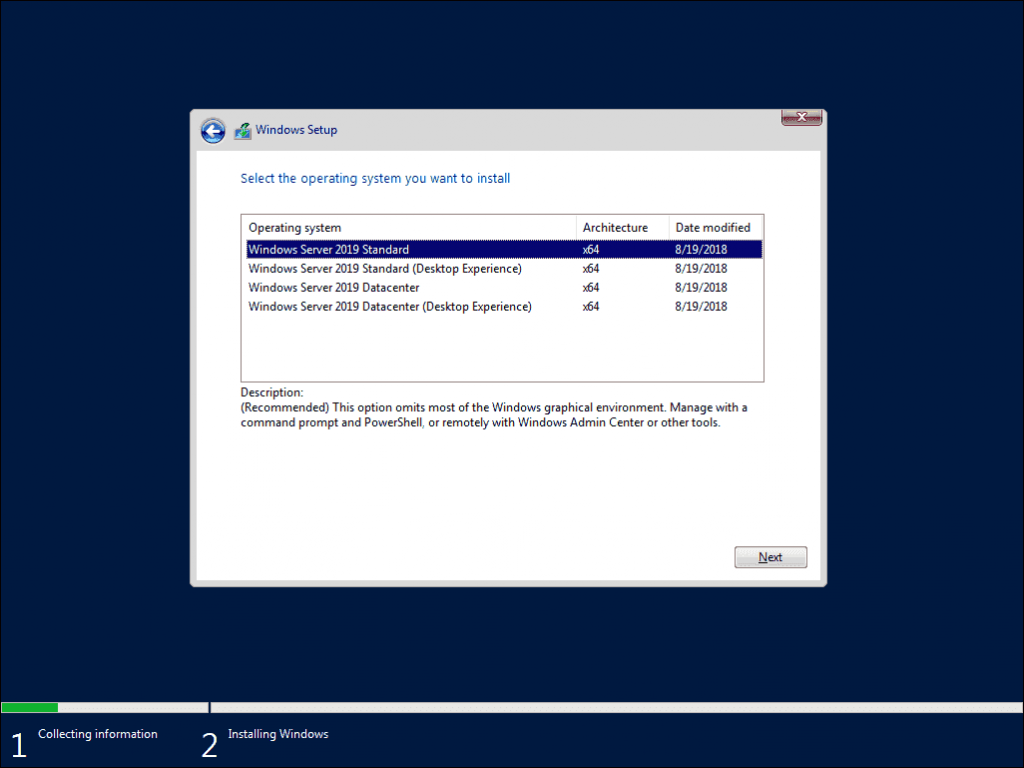 windows server 2019 installation