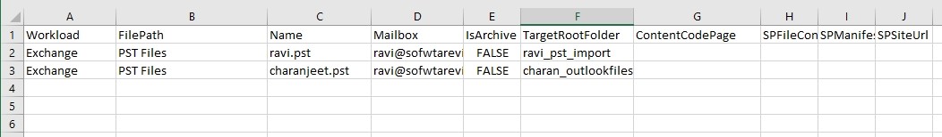 map pst files with office 365 mailbox csv file