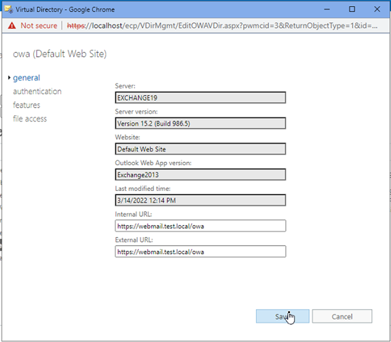 configure internal and external owa urls