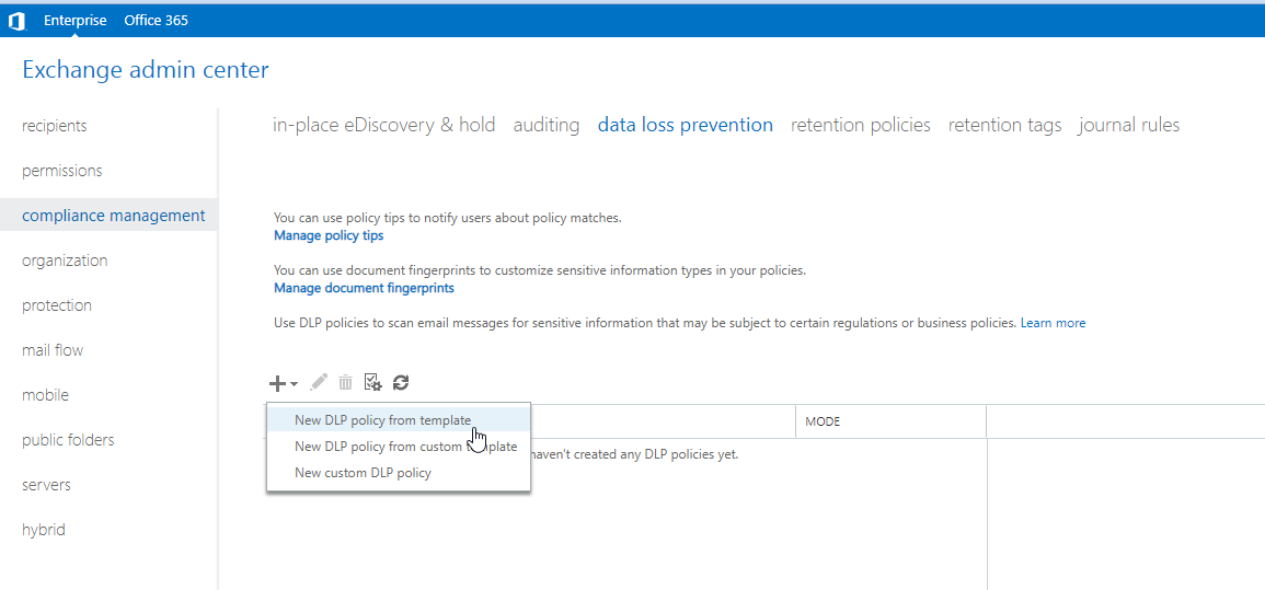 create new dlp policy from template