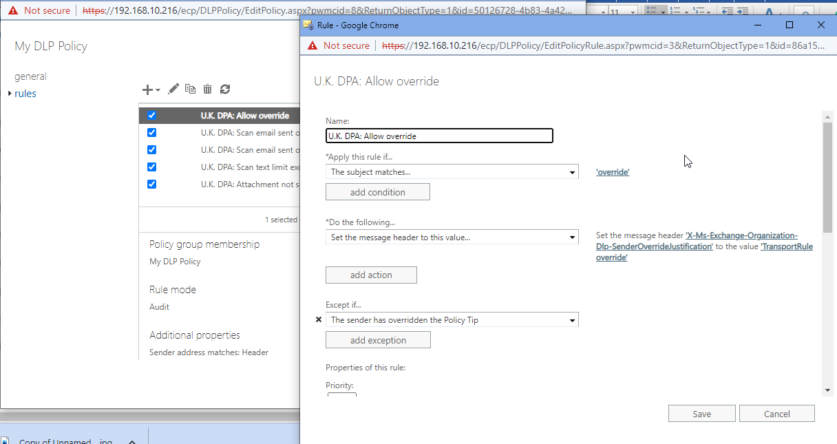 edit dlp policy template rules actions exceptions