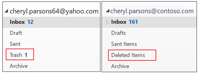 check and restore emails from deleted items or trash folder