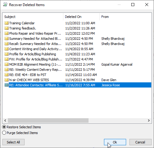 restore deleted emails from the mailbox server