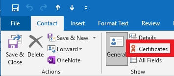 Certificates button for Contacts