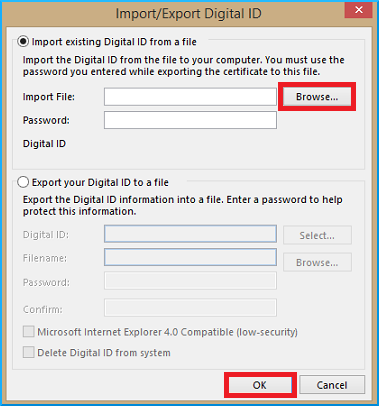 Import Export Digital ID in Outlook