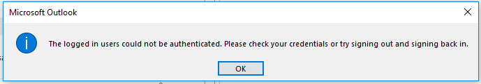 Outlook credentials error
