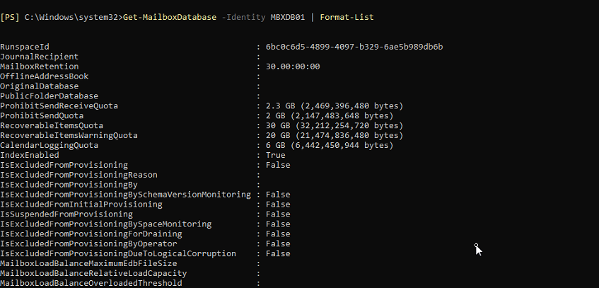get-MailboxDatabase Identity