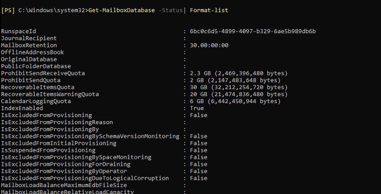 get mailbox database status format list