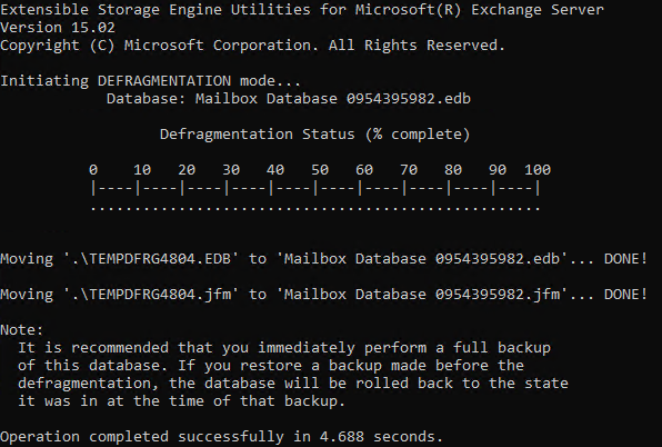 eseutil defragment database