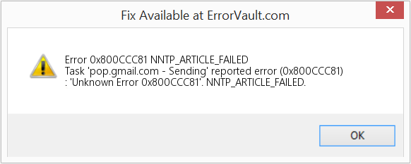 pop.gmail.com sending reported error (0x800ccc81) unknown error 0x800ccc81