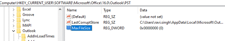 maxfilesize registry entry