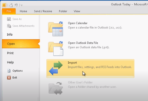 import pst outlook 2010