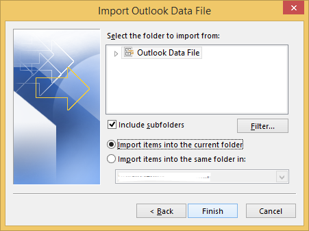 import pst to current folder