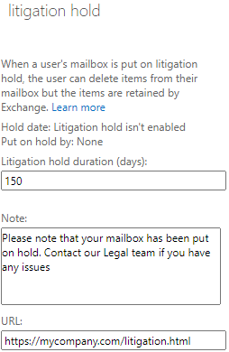 enable litigation hold on a mailbox