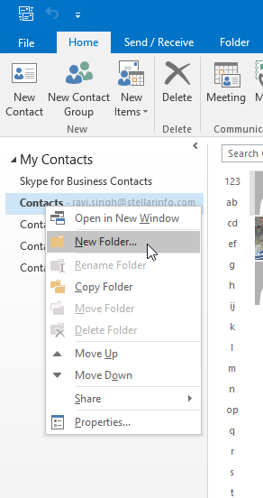 create new contacts folder