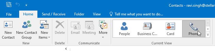 outlook contacts phone view