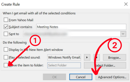 advanced rule options outlook