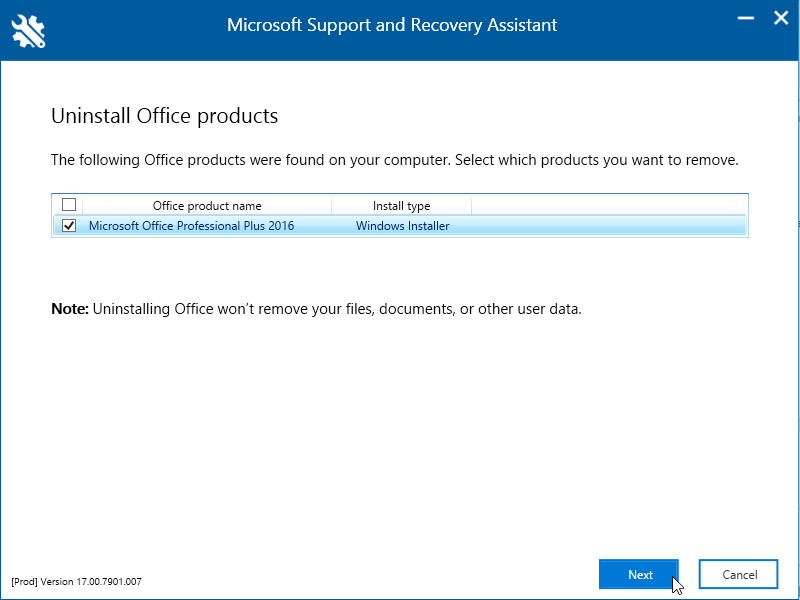 microsoft support recovery assitant to uninstall office