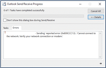 The error 0x800CCC13 occurs due to connectivity issues, incompatible add-ins, virus or malware intrusion, bad sectors on the drive, etc.