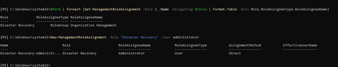 powershell cmdlet to assign disaster recovery role permission to a user