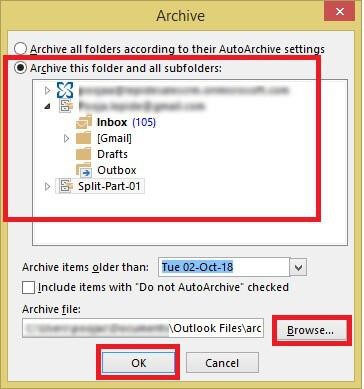 archive mail items in outlook