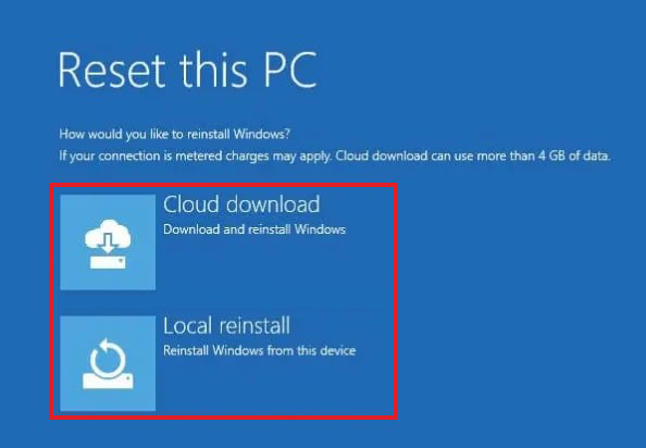 select either cloud download or local reinstall