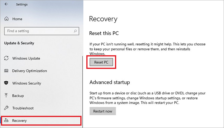 Reset PC from Recovery Panel