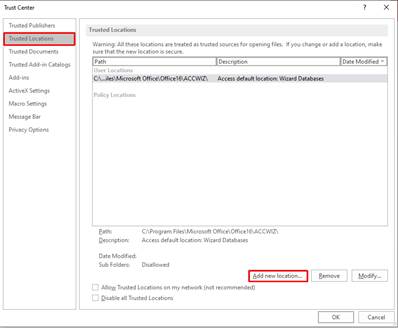 Add New Location In Trusted Settings