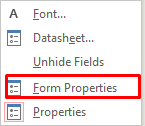 Select Form Properties