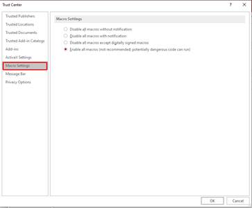 Select Macro Settings
