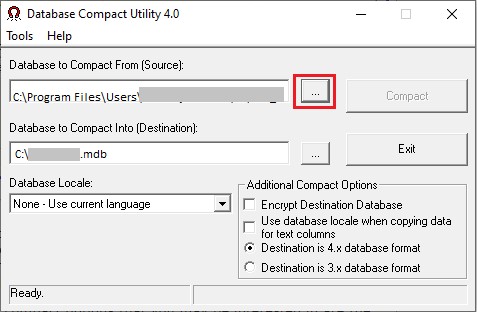 Select Access Database to Compact