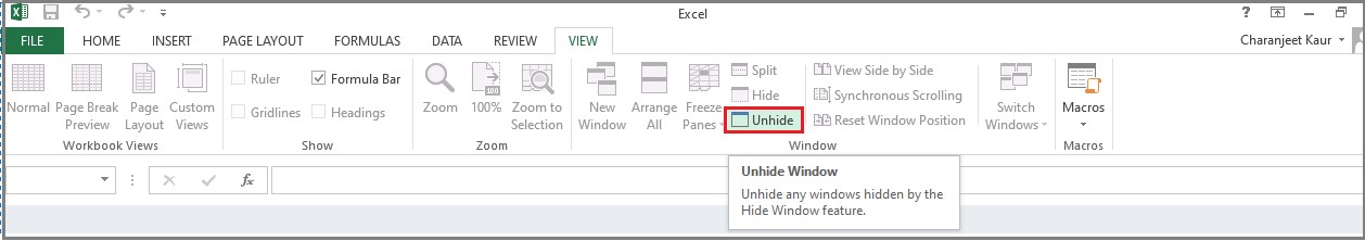 unhide excel file