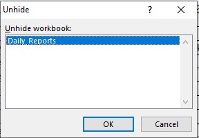 unhide excel workbook